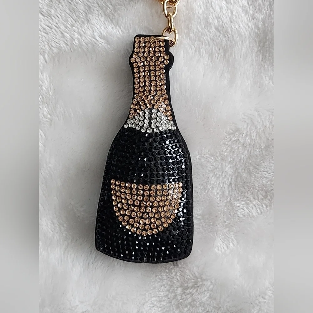 Elegant Champagne Bottle Keychain New Years Eve Bag Charm